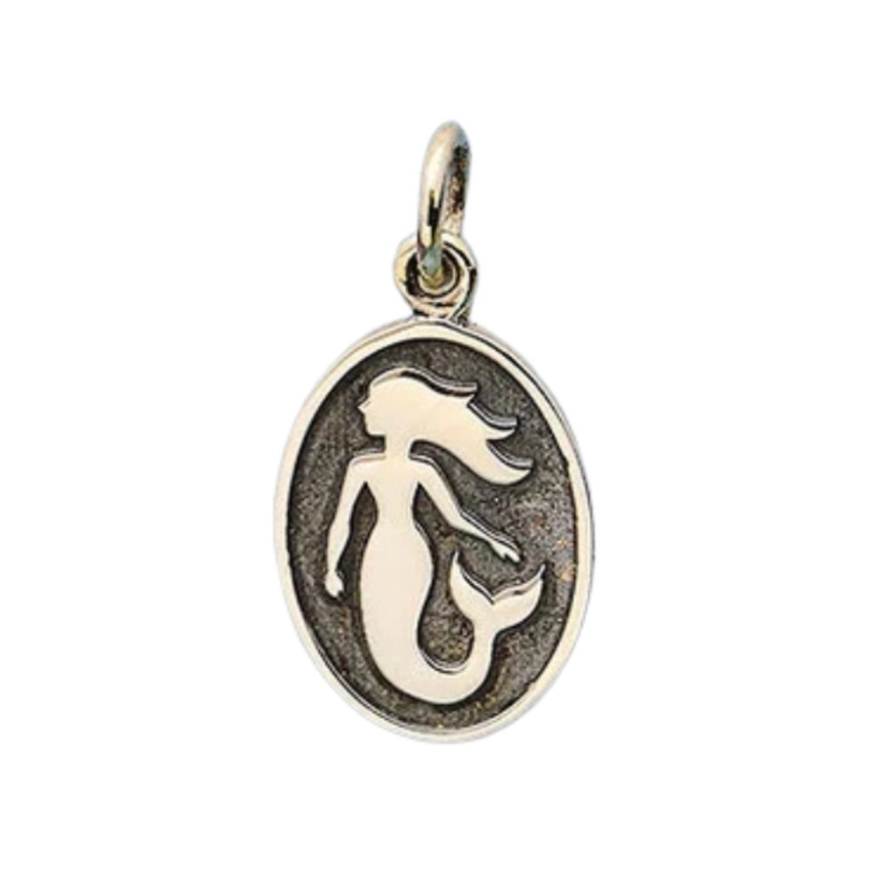 Sterling Silver Oval Mermaid Charm – 20x10mm Ocean-Inspired Pendan